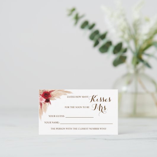 Pampasミセス・シャワー・ゲーム・カードのキスの数 プレイスカード (スタンド正面)