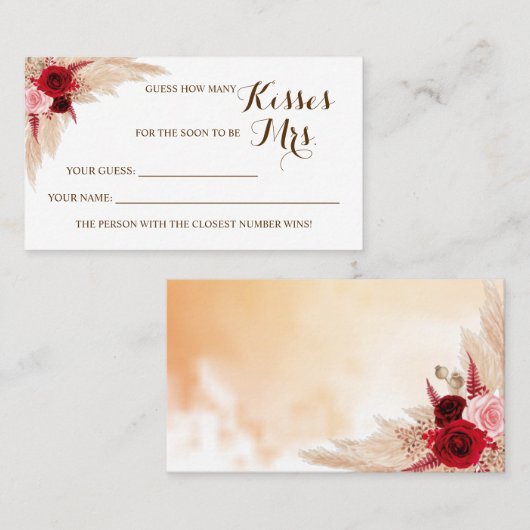 Pampasミセス・シャワー・ゲーム・カードのキスの数 プレイスカード (正面/裏面)