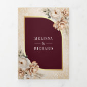 Pampas Beige Earthy Floral Burgundy Wedding 三つ折り招待状 (カバー)