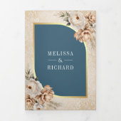 Pampas Beige Earthy Floral Dusty Blue Wedding 三つ折り招待状 (カバー)