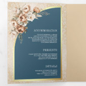 Pampas Beige Earthy Floral Dusty Blue Wedding 三つ折り招待状 (内部最初)