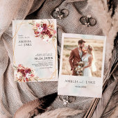 Pampas Burgundy Floral Geometric Wedding 招待状