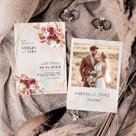 Pampas Burgundy Floral Geometric Wedding 招待状