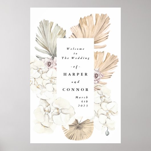 Pampas Dried Grass Tropical Wedding Welcome Poster ポスター (正面)