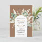 Pampas Eucalyptus Arch Beige Tan Bridal Shower 招待状 (スタンド正面)
