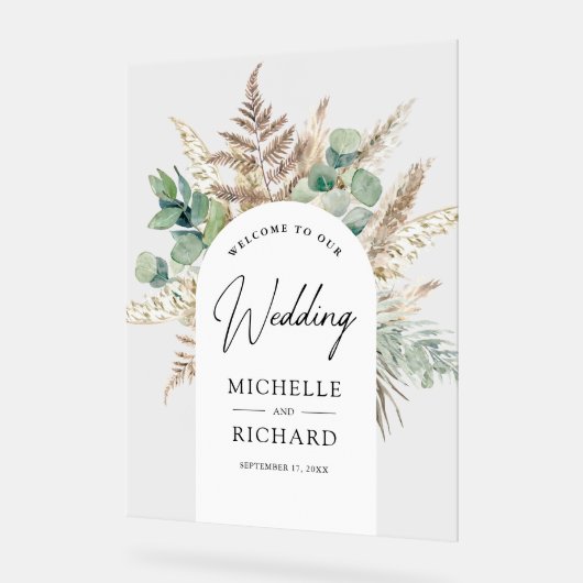 Pampas Eucalyptus Arch Wedding Welcome アクリルサイン (傾斜)
