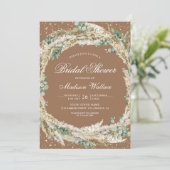Pampas Eucalyptus Wreath Beige Tan Bridal Shower 招待状 (スタンド正面)