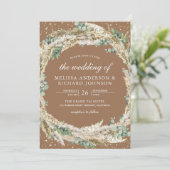 Pampas Eucalyptus Wreath Beige Tan Wedding 招待状 (スタンド正面)