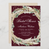 Pampas Eucalyptus Wreath Burgundy Bridal Shower 招待状 (正面/裏面)