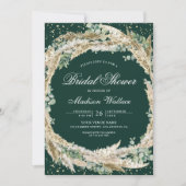 Pampas Eucalyptus Wreath Emerald Bridal Shower 招待状 (正面)
