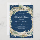Pampas Eucalyptus Wreath Navy Blue Bridal Shower 招待状 (正面)