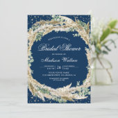 Pampas Eucalyptus Wreath Navy Blue Bridal Shower 招待状 (スタンド正面)