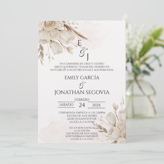 Pampas floral bouquet Spanish wedding  招待状 (スタンド正面)