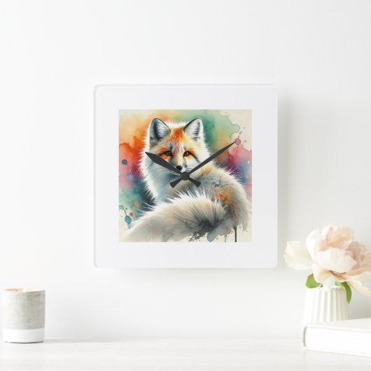 Pampas fox 091024AREF135 - Watercolor スクエア壁時計 (ホーム)