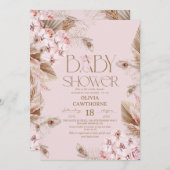 Pampas Grass  and Blush Pink Orchid Baby Shower  招待状 (正面/裏面)