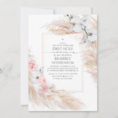 Pampas Grass and White Orchids First Communion 招待状 (正面)