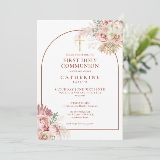 Pampas Grass Arch First Holy Communion 招待状 (スタンド正面)