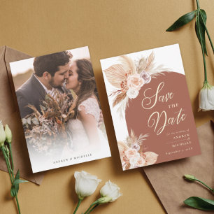 Pampas Grass Arch Terracotta Boho Photo Wedding セーブザデート