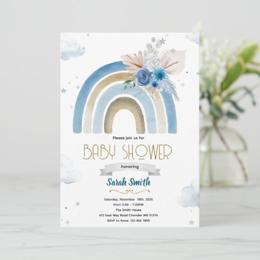 Pampas Grass blue boho rainbow invitation 招待状 (スタンド正面)
