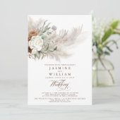 Pampas Grass Bohemian Budget QR Code Wedding 招待状 (スタンド正面)