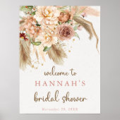 Pampas grass boho roses bridal shower welcome sign ポスター (正面)