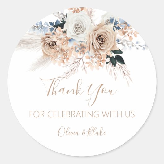 Pampas Grass Boho Wedding Favor Stickers ラウンドシール (正面)