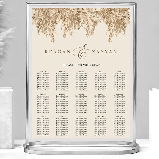 Pampas Grass Earthy Exotic Wedding Seating Chart ポスター