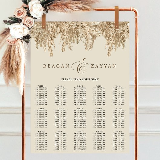Pampas Grass Earthy Exotic Wedding Seating Chart ポスター
