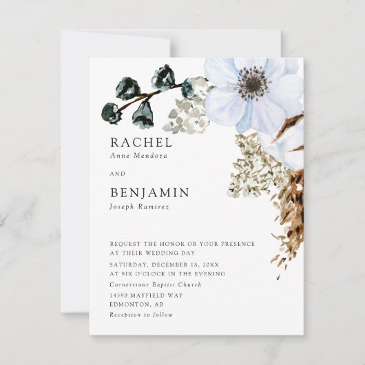 Pampas Grass Elegant Boho Wedding Floral 招待状 (正面)