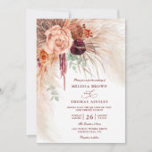 Pampas Grass Floral Terracotta QR Code Wedding 招待状 (正面)