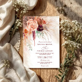 Pampas Grass Floral Terracotta QR Code Wedding 招待状