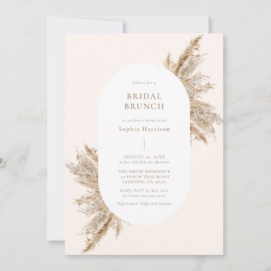 Pampas Grass Frame Beige Bridal Shower Invitation 招待状 (正面)