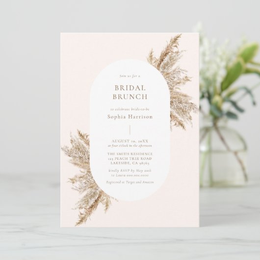 Pampas Grass Frame Beige Bridal Shower Invitation 招待状 (スタンド正面)