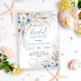 Pampas Grass Light Blue Floral Bridal Shower 招待状