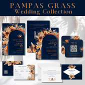 Pampas Grass Navy Blue日付を保存するQRコード 招待状