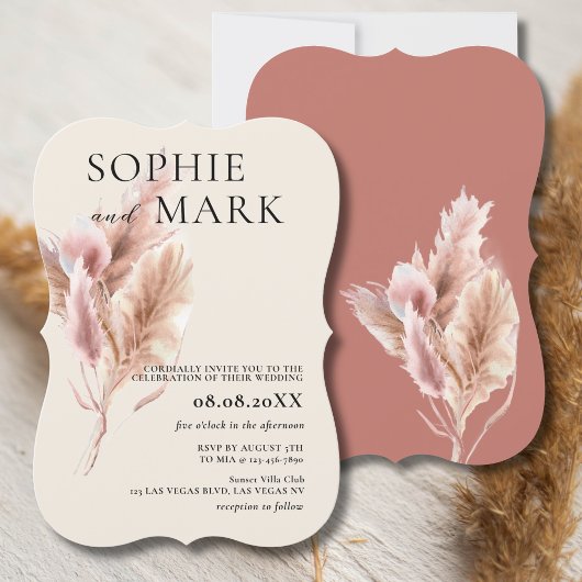Pampas Grass Rustic Boho Mauve Pink 招待状