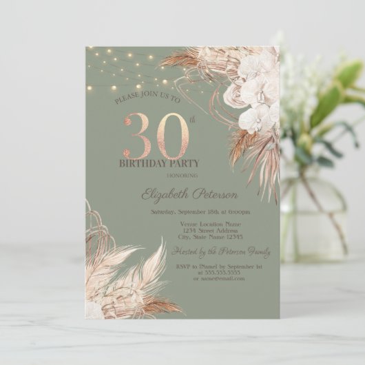 Pampas Grass Sage Green 30th Birthday 招待状 (スタンド正面)