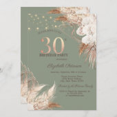 Pampas Grass Sage Green 30th Birthday 招待状 (正面/裏面)