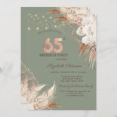 Pampas Grass Sage Green 65th Birthday 招待状 (正面/裏面)