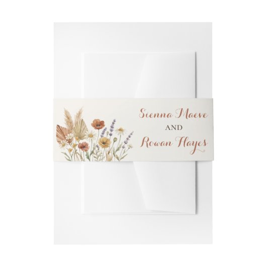 Pampas Grass & Terracotta Boho Wedding Belly Band 招待状ベリーバンド (正面例)