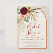 Pampas Grass Terracotta Floral Boho Bridal Shower  招待状 (正面/裏面)