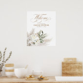 Pampas Grass White Floral Botanical Welcome Sign ポスター (キッチン)