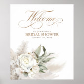 Pampas Grass White Floral Botanical Welcome Sign ポスター (正面)