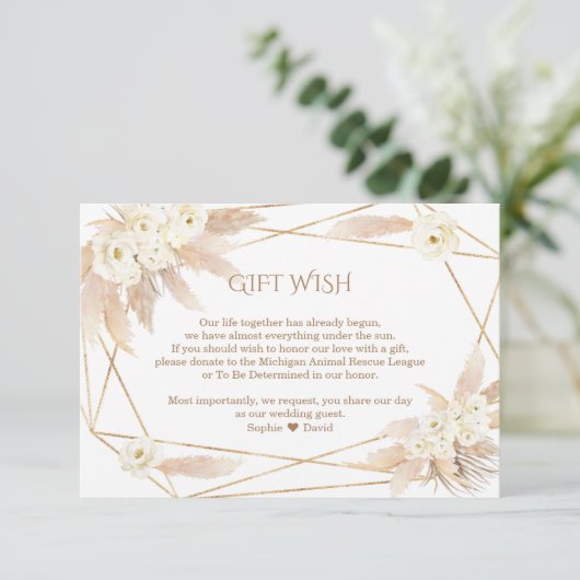 Pampas Grass White Flowers Wedding Gift Wish  エンクロージャーカード (スタンド正面)