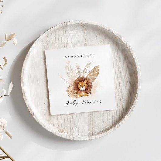 Pampas Lion赤ちゃんシャワー招待ウェルカムサイン スタンダードカクテルナプキン