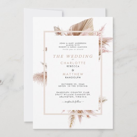 Pampas NeutralBoth Sets親結婚式招待状 招待状 (正面)
