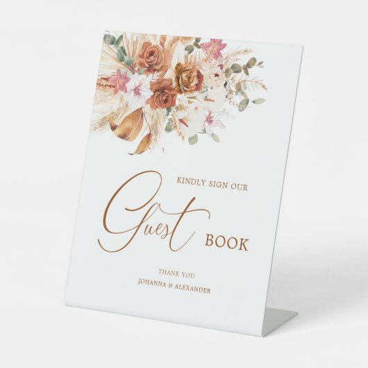 Pampas Terracotta Boho Floral Guest Book Sign 台座サイン (正面)