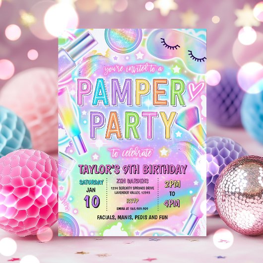 Pamper Party Glow Pastel Spa Makeup Birthday Party 招待状