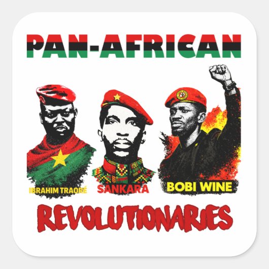 Pan-African Sticker – Sankara, Traore, Bobi Wine  スクエアシール (正面)
