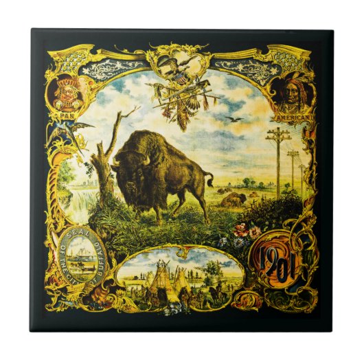 Pan Am Expo with Bison and Native American Motifs タイル (正面)